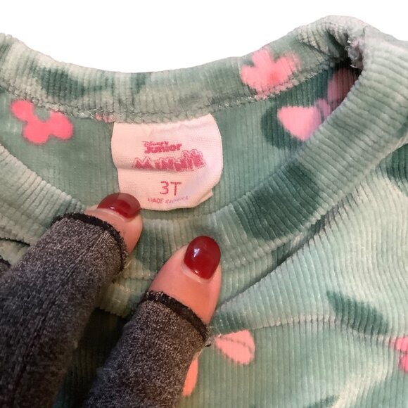 Disney Minnie Mouse Toddler Long Sleeve Top 3T Green Pink Floral Print Corduroy - Picture 2 of 9